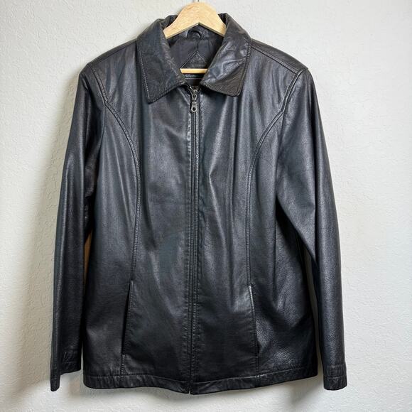 Women's Outbrook Black Leather Zip Front Jacket Size M - Picture 7 of 9